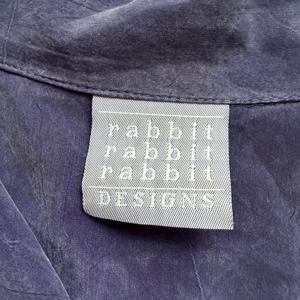 Vintage 90s Rabbit Rabbit Rabbit Navy Cropped Rayon Utility Shirt - Picture 3 of 8